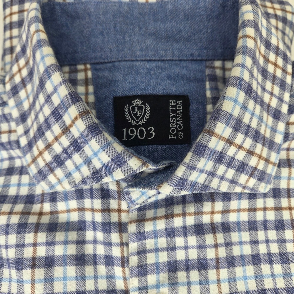 Forsyth of Canada 1903 Mens Blue Plaid Flannel Button‎ Down Shirt Cotton Size M